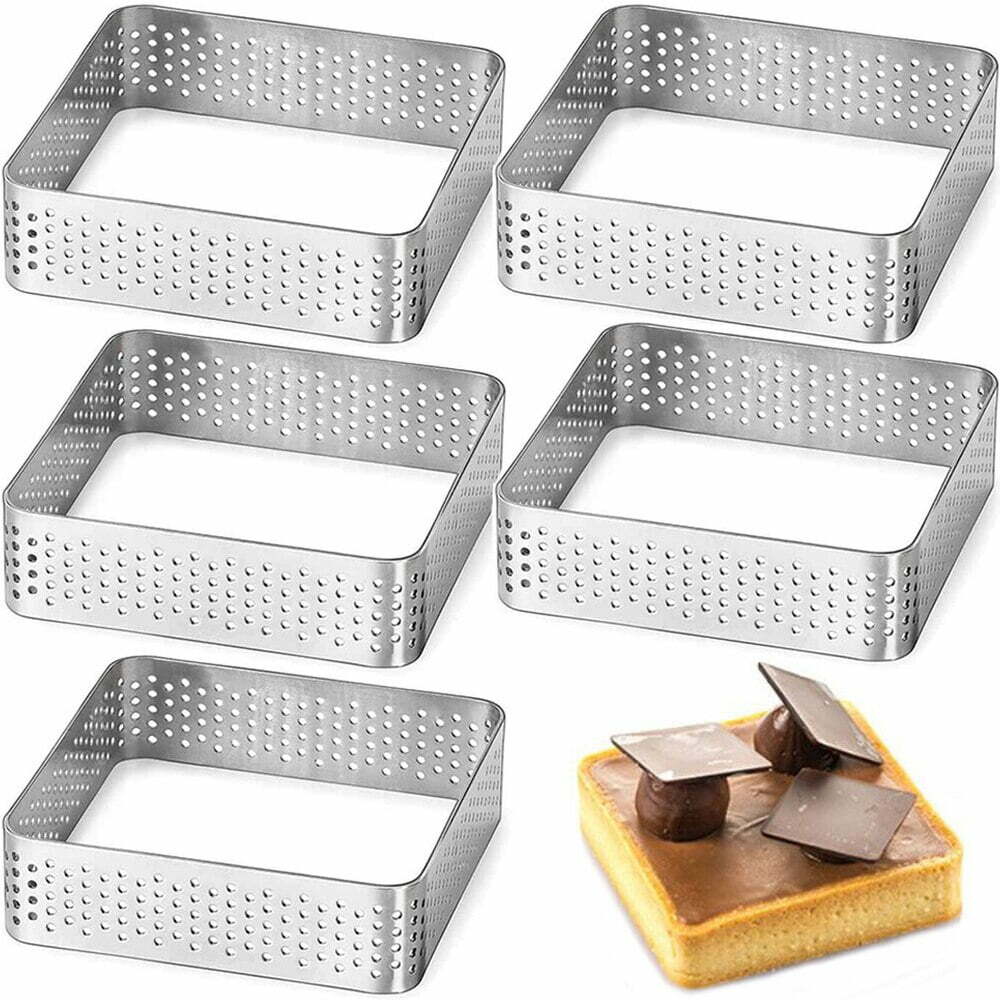 parfe kare Narkalıp Kare Delikli Tart Kalıbı 5 Li  Çap 8çm NRT-061 - Görsel 1