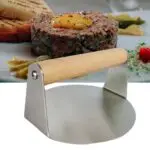 Narkalıp Yuvarlak Ahşap Saplı Paslanmaz Çelik Hamburger Et Pres Aparatı 14cm NAR-199